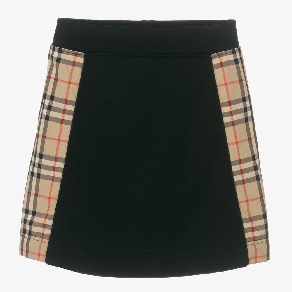 Teen Girls Black Cotton Check Skirt